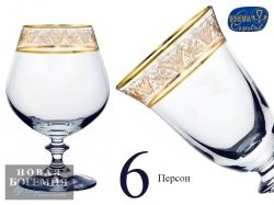 Набор бокалов для бренди, коньяка Анжела (Angela) 400мл, Золотой орнамент (6 штук) 