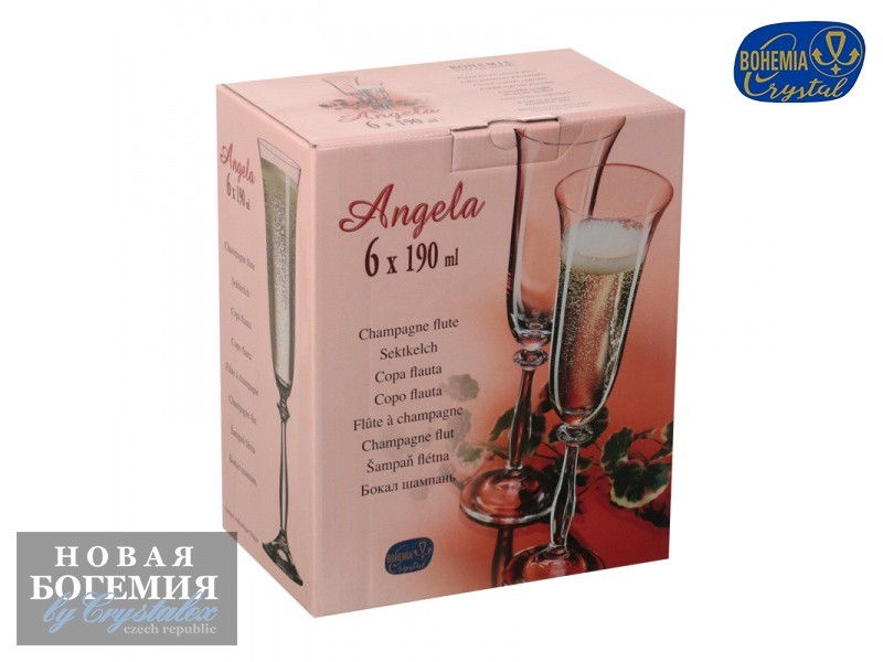 Набор фужеров для шампанского Анжела (Angela) 190мл, Золотой орнамент (6 штук) 