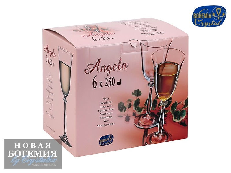 Набор бокалов для вина Анжела (Angela) 250мл, Оптик, отводка золото (6 штук) 