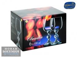 Набор бокалов для вина Клаудия (Claudia) 190мл, Гладкие, бесцветные (6 штук) 