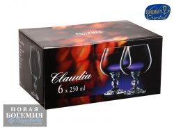 Набор бокалов для бренди, коньяка Клаудия (Claudia) 250мл, Панто платина, цветы (6 штук) 