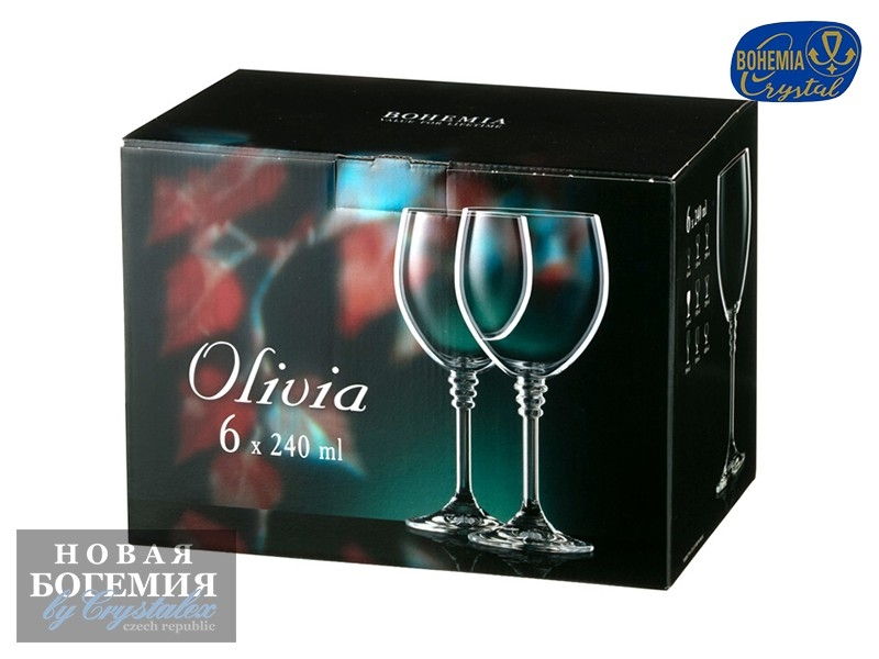 Набор бокалов для вина Оливия (Olivia) 240мл, Гладкие, бесцветные (6 штук) 