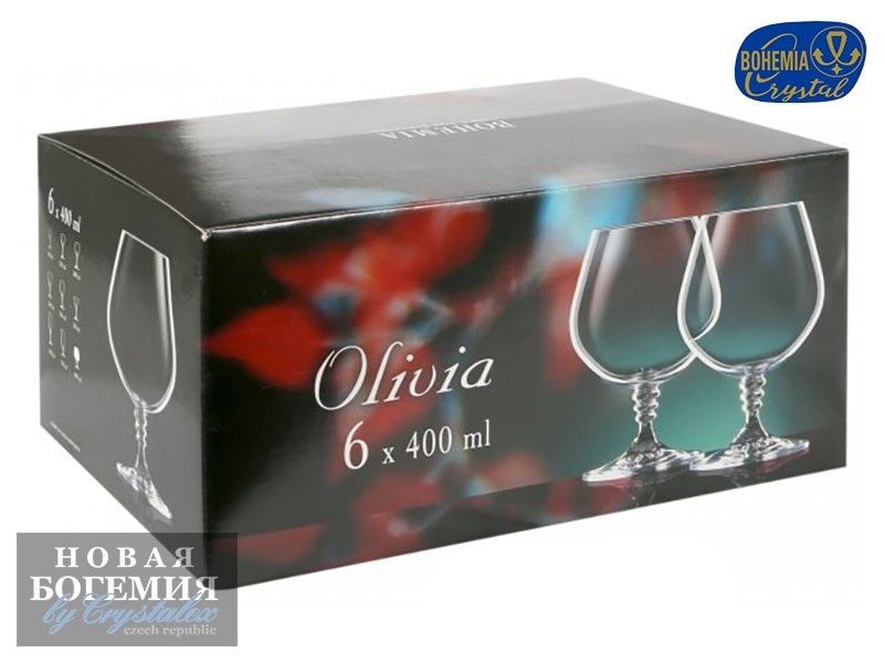 Набор бокалов для бренди, коньяка Оливия (Olivia) 400мл, Отводка золото, ножка золото (6 штук) 